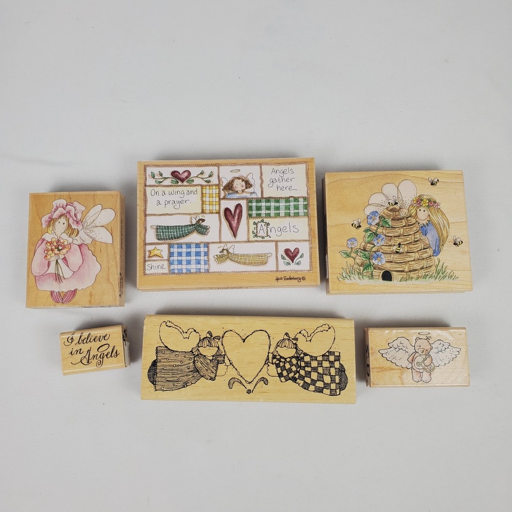 Vintage Wooden Rubber Stamp Lot Of 6 Fairy Fairies Angel Angel Wings